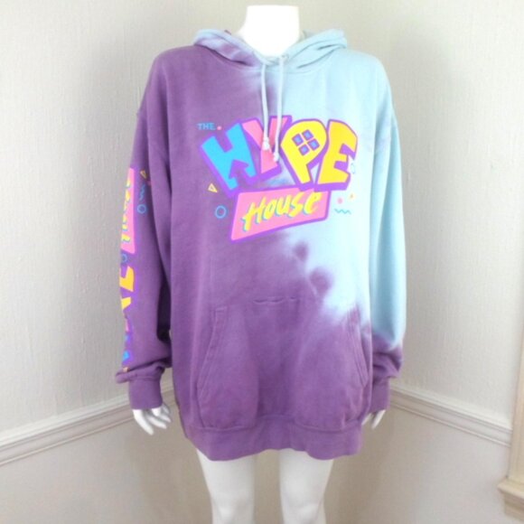 Hype House Tie Dye Purple Graphic Oversized Hoodie Sweatshirt - Picture 1 of 10